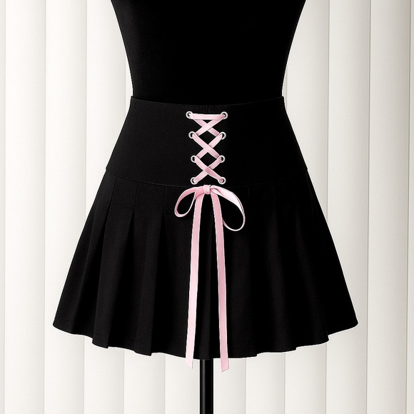 Sugar Thrillz Dresses & Skirts - SUGAR THRILLZ Watch Me Pirouette Corset Lace Up Pleated Mini Skirt Black Pink L